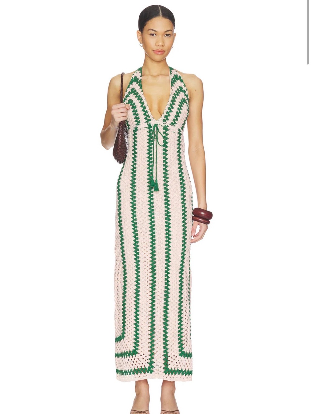 SAYLOR Pink and Green Crochet Maxi Dress